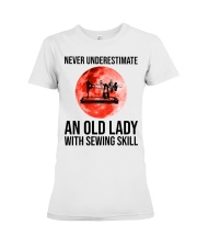 Sewing Gift Bood Moon Never Underestimate An Old Woman With Sewing Skill Premium Fit Ladies Tee tile
