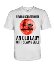 Sewing Gift Bood Moon Never Underestimate An Old Woman With Sewing Skill V-Neck T-Shirt tile