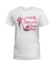 Breast Cancer Awareness High Heels Think Pink Walk Proud Ladies T-Shirt tile