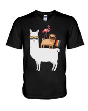 LGBT Pride Gift Sheep Dog And Flamingo V-Neck T-Shirt tile