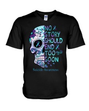 Suicide Prevention Awareness Skull No Story Should End Too Soon V-Neck T-Shirt tile