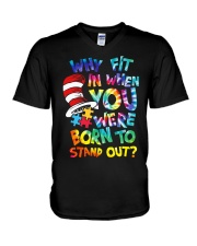 Autism Awareness Why Fit In When You Were Born To Stand Out V-Neck T-Shirt tile