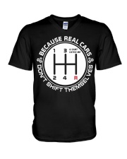 Racing Lover Because Real Cars Don't Shift Themselves V-Neck T-Shirt tile