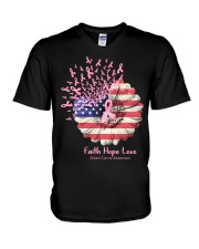 Breast Cancer Awareness USA Flag Sunflower V-Neck T-Shirt tile