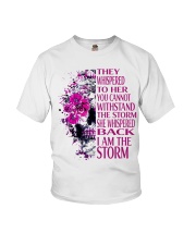 Breast Cancer Awareness Flowers She Whispered Back Iam The Storm Youth T-Shirt tile