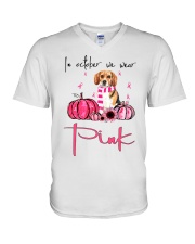 Breast Cancer Awareness Beagle In October We Wear Pink Dog V-Neck T-Shirt tile