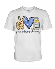 Nurse Gift Peace Love Pharmacy V-Neck T-Shirt tile