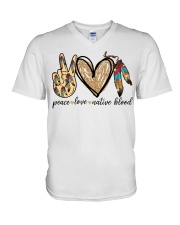 Native American Pride Peace Love Native Blood V-Neck T-Shirt tile