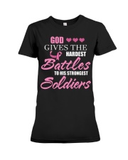 Breast Cancer Awareness God Gives Hardest Battles To His Strongest Soldiers Premium Fit Ladies Tee tile