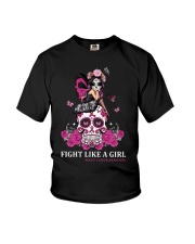Breast Cancer Awareness Skull Fight Like A Girl Youth T-Shirt tile