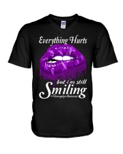 Fibromyalgia Awareness Lip Everything Hurts V-Neck T-Shirt tile