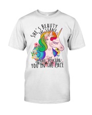 Unicorn Lover She's Beauty She's Grace She' Li Kick You In The Face Premium Fit Mens Tee tile