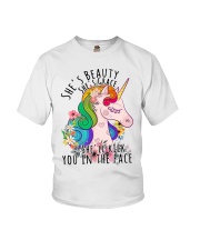 Unicorn Lover She's Beauty She's Grace She' Li Kick You In The Face Youth T-Shirt tile