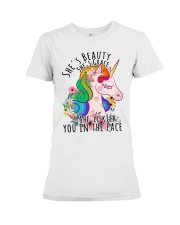 Unicorn Lover She's Beauty She's Grace She' Li Kick You In The Face Premium Fit Ladies Tee tile