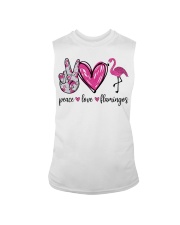 Gift For Animal Lover Peace Love Flamingos Sleeveless Tee tile