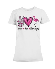 Gift For Animal Lover Peace Love Flamingos Premium Fit Ladies Tee tile
