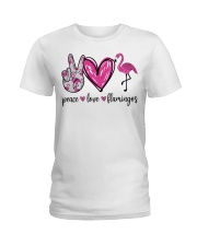 Gift For Animal Lover Peace Love Flamingos Ladies T-Shirt tile