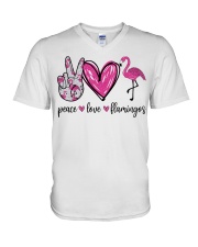 Gift For Animal Lover Peace Love Flamingos V-Neck T-Shirt tile
