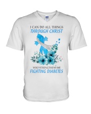Diabetes Awareness I Can Do All Things Through Christ Strengthens Me Fighting V-Neck T-Shirt tile