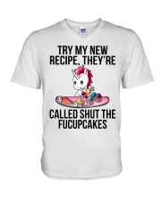 Unicorn Lover Try My New Recipe They're Called Shut The Fucupcakes V-Neck T-Shirt tile