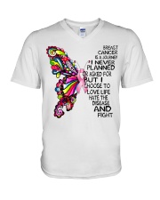 Breast Cancer Is A Journey I Never Planed But Choose To Love Life And Fight Butterfly V-Neck T-Shirt tile