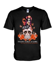 Mutiple Sclerosis Awareness Skull Fight Like A Girl V-Neck T-Shirt tile