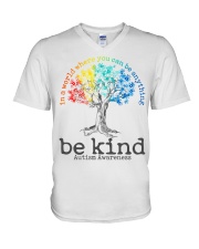 Autism Awareness Tree In A World Where You Can Be Anything Be Kind V-Neck T-Shirt tile