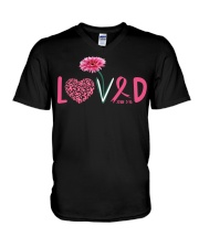 Breast Cancer Awareness Sunflower Loved V-Neck T-Shirt tile