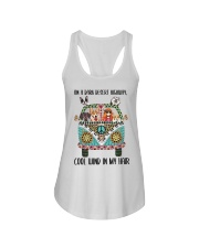 Gift For Dog Lover Peace Love Dog And Hippie Girl On A Dark Desert Highway Ladies Flowy Tank tile