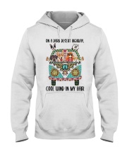 Gift For Dog Lover Peace Love Dog And Hippie Girl On A Dark Desert Highway Hooded Sweatshirt tile