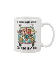 Gift For Dog Lover Peace Love Dog And Hippie Girl On A Dark Desert Highway Mug tile