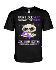 Fibromyalgia Awareness Grumpy Cat I Don't Look Sick V-Neck T-Shirt tile