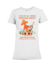 Multiple Sclerosis Awarerness God Flowers I Can Do All Things Through Christ Premium Fit Ladies Tee tile