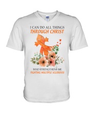 Multiple Sclerosis Awarerness God Flowers I Can Do All Things Through Christ V-Neck T-Shirt tile