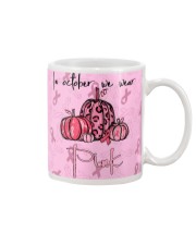 Breast Cancer Awareness Hallowen Pumpkin In October We Wear Pink Mug tile