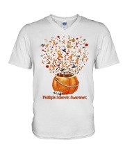 Multiple Sclerosis Awareness Hallowen Pumpkin V-Neck T-Shirt tile