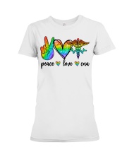 Nurse Gift Peace Love Cna Premium Fit Ladies Tee tile