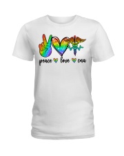 Nurse Gift Peace Love Cna Ladies T-Shirt tile