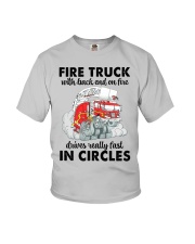 Firefighter Gift Fire Truck With Back End On Fire Drives Really Fast Youth T-Shirt tile