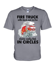 Firefighter Gift Fire Truck With Back End On Fire Drives Really Fast V-Neck T-Shirt tile