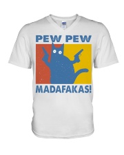 Gift For Cat Lover Pew Pew Madafakas V-Neck T-Shirt tile