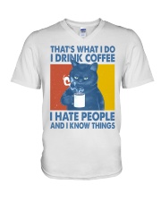 Cat Lover Grumpy Cat That's What I Do I Drink Coffee V-Neck T-Shirt tile