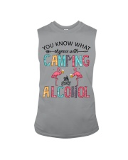 Camping Lover Flamingo You Know What Rhymes With Camping Alcohol Sleeveless Tee tile