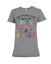 Camping Lover Flamingo You Know What Rhymes With Camping Alcohol Premium Fit Ladies Tee tile