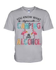 Camping Lover Flamingo You Know What Rhymes With Camping Alcohol V-Neck T-Shirt tile