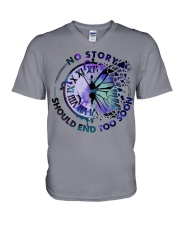 NO STORY SHOULD END TOO SOON V-Neck T-Shirt tile