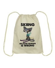 SKIING BECAUSE MURDER IS WRONG Drawstring Bag tile