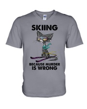 SKIING BECAUSE MURDER IS WRONG V-Neck T-Shirt tile