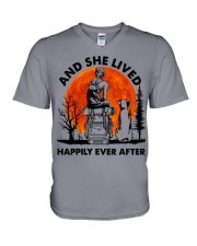 AND SHE LIVED HAPPILY EVER AFTER V-Neck T-Shirt tile
