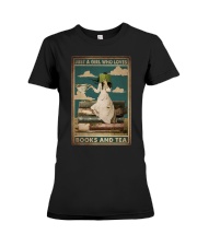 JUST A GIRL WHO LOVES BOOKS AND TEA Premium Fit Ladies Tee tile